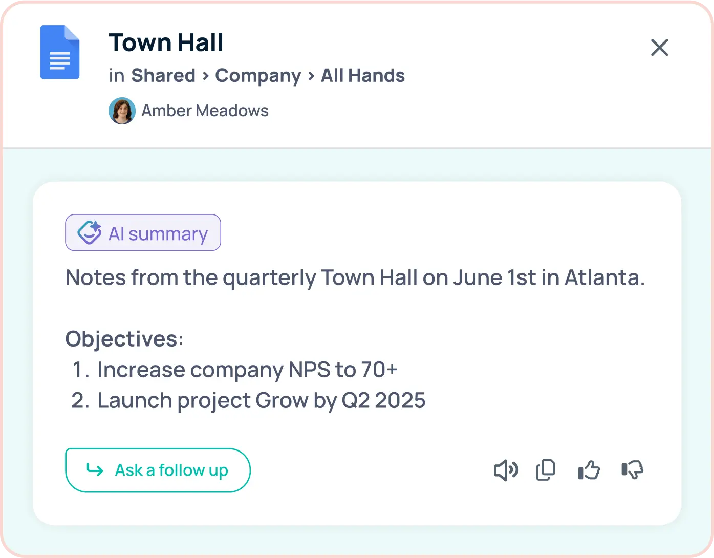 Generative AI summaries for work resources