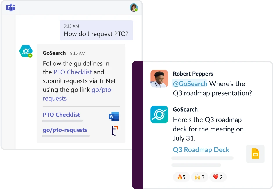 GoSearch enterprise search Slack and MS Teams integration